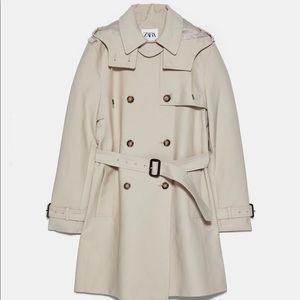 Zara Waterproof Raincoat Trench Coat Tan Beige